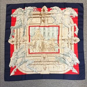 Hermès Carré 90 La Fontaine de Bartholdi Silk Scarf Paris Red Blue